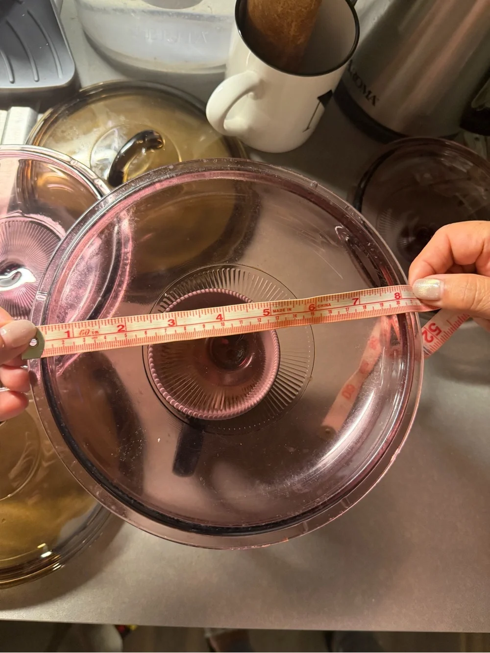 Vintage Corning VISIONS cranberry pink fluted Pyrex glass lid 8.5”